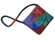 Vintage Filz Nepal Tasche Bügel Handtasche Handarbeit 100% Wolle bunt