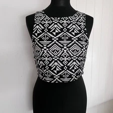 H&M Divided Black and White Aztec Crop Top in UK 8-12 *bnwt* vintage y2k