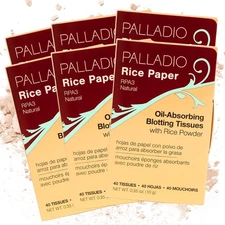 6 pk Palladio Rice Paper Facial Tissues for Oily Skin, Face Blotting Sheets Made