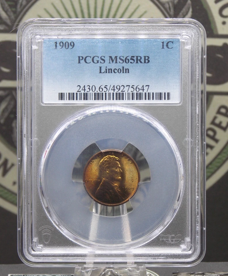 1909 "P" Lincoln WHEAT Cent Penny 1c PCGS MS65 RB #647 Red Brown Gem BU ECC&C - Image 3 of 4