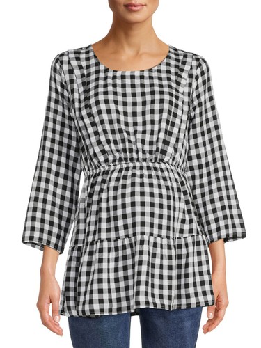 TIME and TRU Black White Gingham Tired Woven Popover Maternity Top L (12-14) NWT - Picture 4 of 6