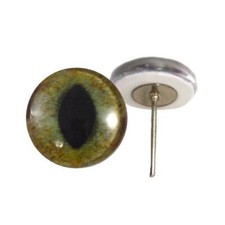 Pair Realistic Green Brown Cat Glass Eyes On Wire Pin Posts Making Needle Felt