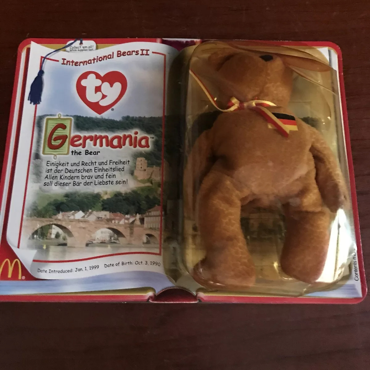 McDonalds Ty Beanie Babies International Bears II Germania The Bear DOB 10 3 90