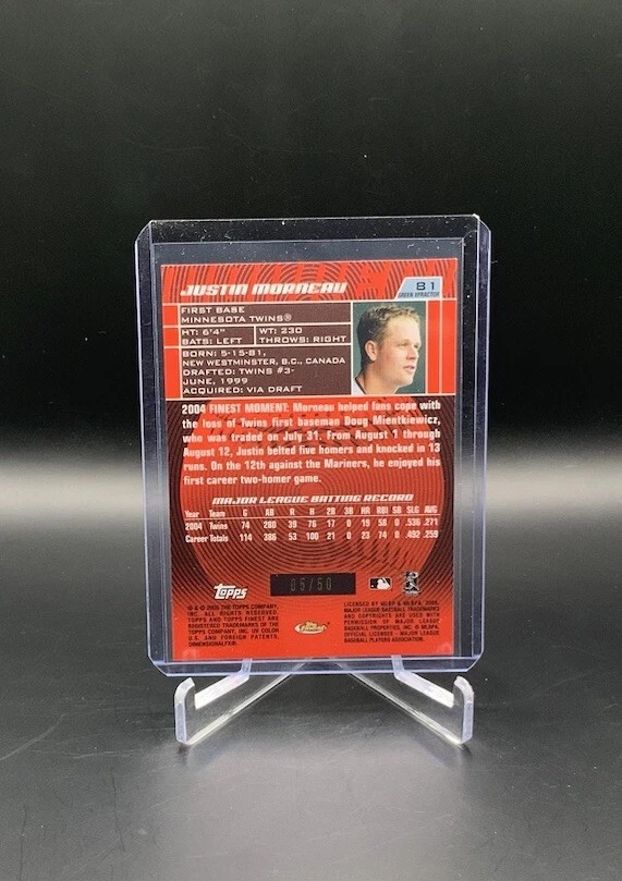 2005 Topps Finest - Justin Morneau - #81 - X-Fractors Green 05/50 - Image 2 of 2