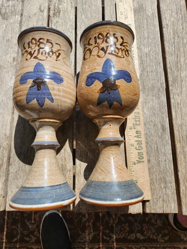 2 Vintage 1985 Deneen Pottery "My Lord" My Lady Chalice/Goblet Stamped/Signed