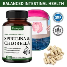 Organic Spirulina Chlorella Capsules Plant Vitamins Powerful Antioxidants