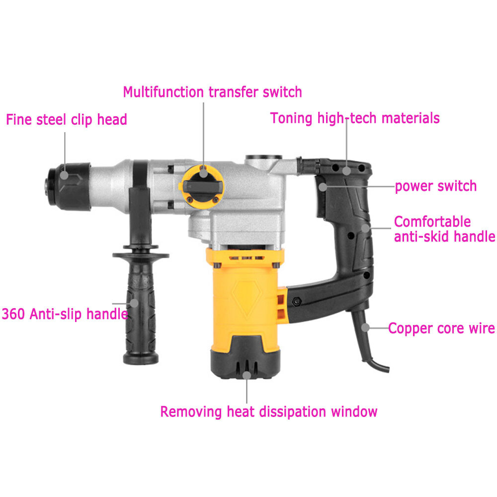220V Hammer Drill Heavy Duty Corded Electric Impact Driver with Bit Set in Case
