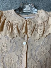 Vintage Aristocraft Peignor Womens M Pink With Cream Lace Robe Short Sleeve VTG