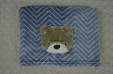 Baby Starters Teddy Bear Face Baby Blanket Chevron Zig Zag Stripes Blue Tan