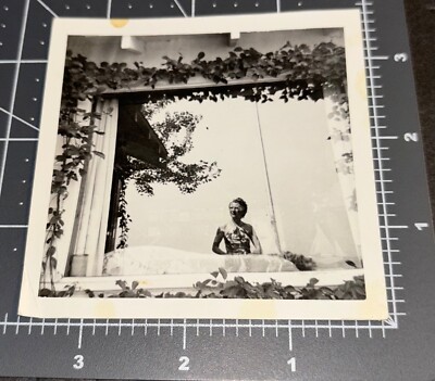 1950s Abstract Woman w/ Camera REFLECTION Window Glass Vintage Snapshot PHOTO