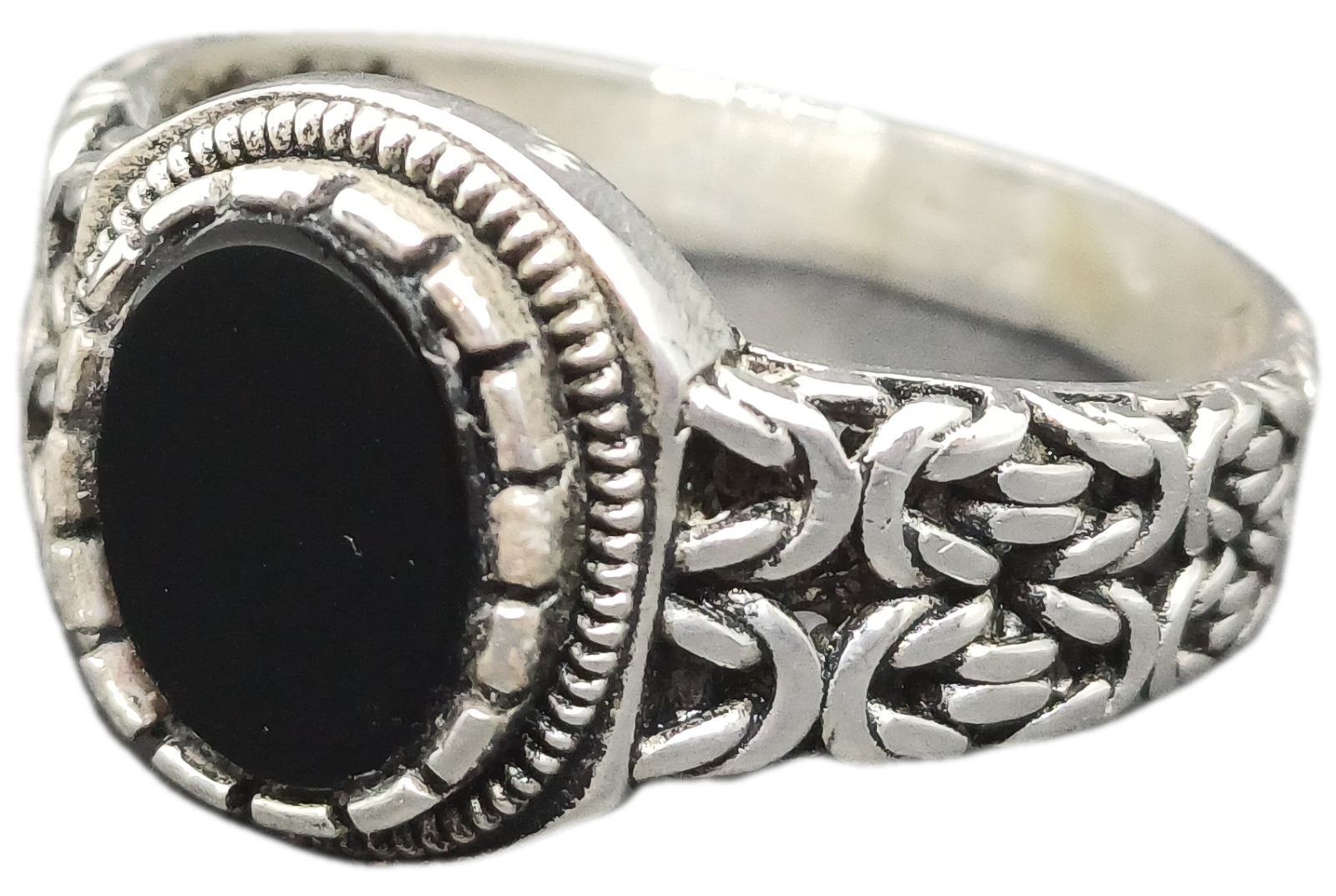 Onyx Stone 925 Italian Silver Mens Ring Size 11.5 US