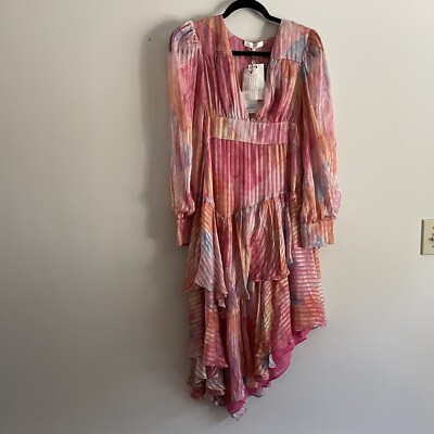 LoveShackFancy Women Rainbow Cloud Silk Handkerchief Meridian Midi Dress  NWT