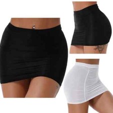 UK Women Bodycon Miniskirt Ruched Semi-Sheer Skirt Hip Wrap Lingerie Dress Sexy