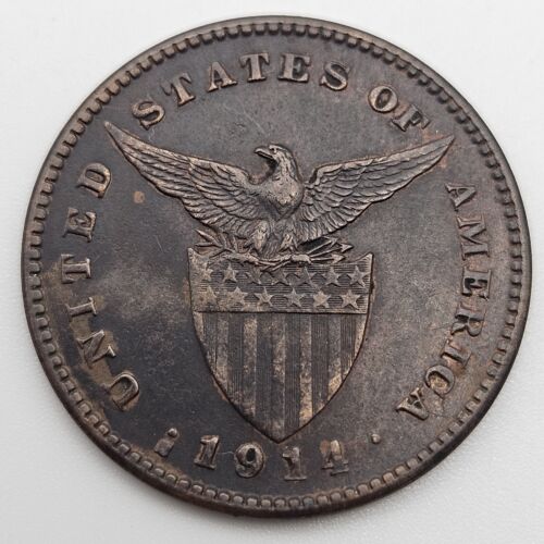 1914-S 1 Centavo XF Philippines US San Francisco Mint Bronze Coin One USA - Picture 1 of 2