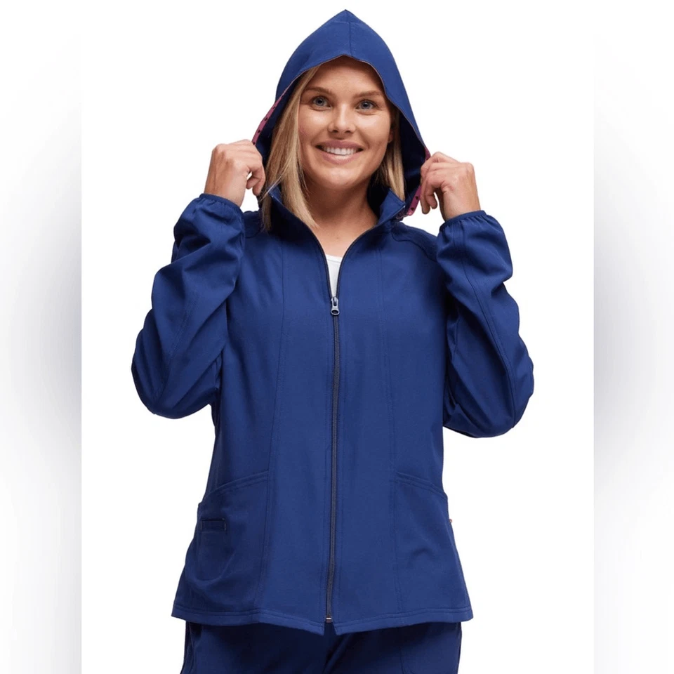 Chaqueta de calentamiento Heartsoul para mujer enfermeras ajuste contemporáneo cremallera frontal azul marino talla M nueva con etiquetas Foto 3 de 4