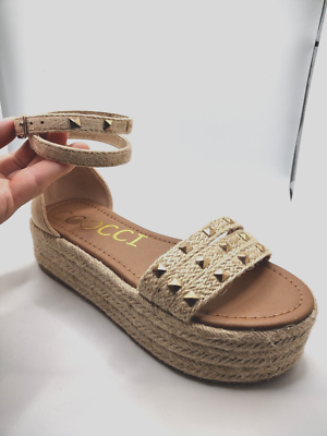 CCOCCI Women's Tan Espadrille Flat Platform Strap Sandals Size 6 | eBay