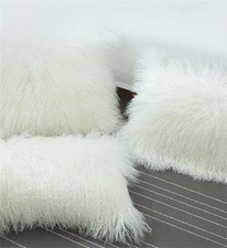 Real Mongolian Lamb Wool Cushion Cover White Black Curly Fur Pillowcase 16"-18"