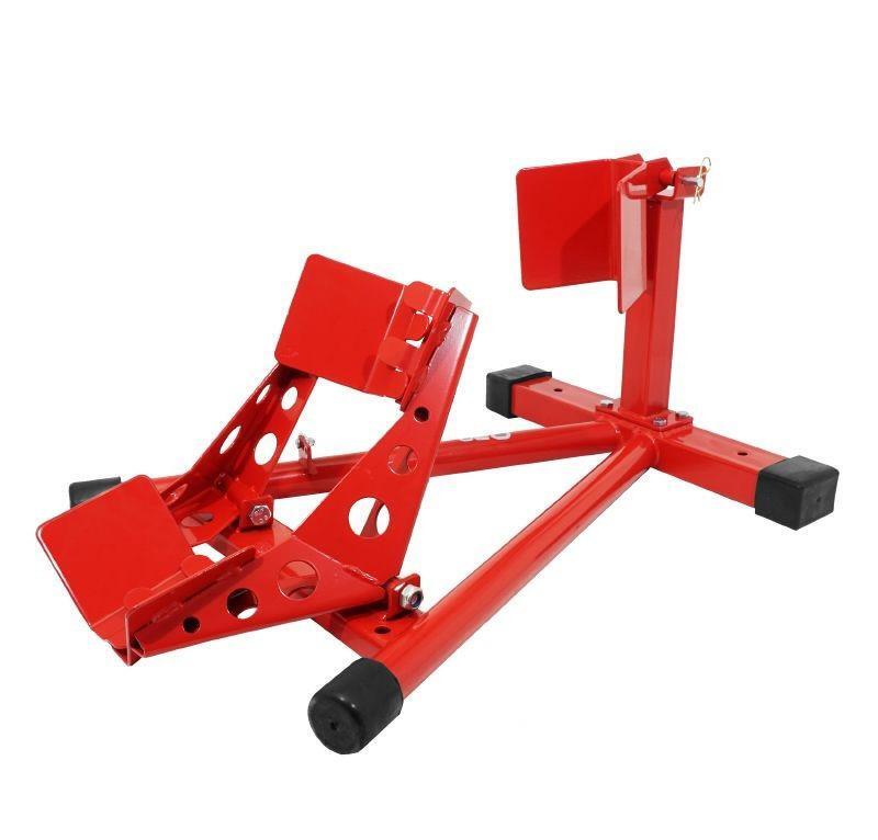 Bloque-roue moto avant auto-bloquant en acier rouge pour béquille d'atelier