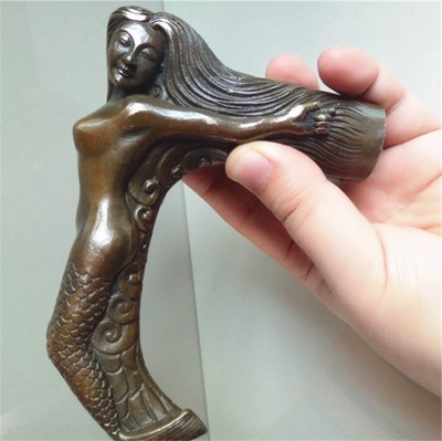 Chinese Old Bronze Handmade Carved Belle Statue Walking Stick Head Chinese Old Bronze Handmade Carved Belle Statue Walking Stick Head