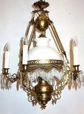 Traumhafte Antik Frazösische Messing Glas Perlen Kronleuchter, Lüster 7 Flammig