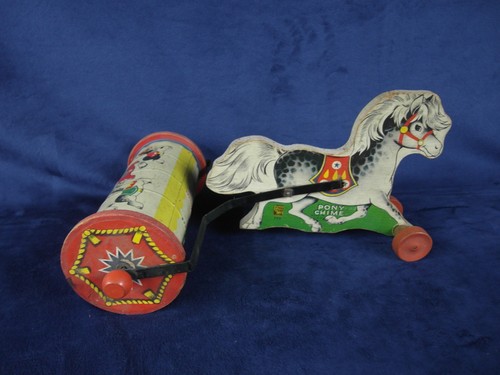 PONY CHIME VINTAGE FISHER PRICE PULL TOY #758 Nice Graphics - WORKING