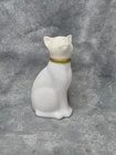 Vintage AVON Pretty White Cat Gold Collar Cologne Bottle Milk Glass Empty