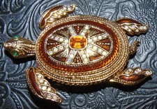 Cute Brown with Rhinestones Turtle Pin