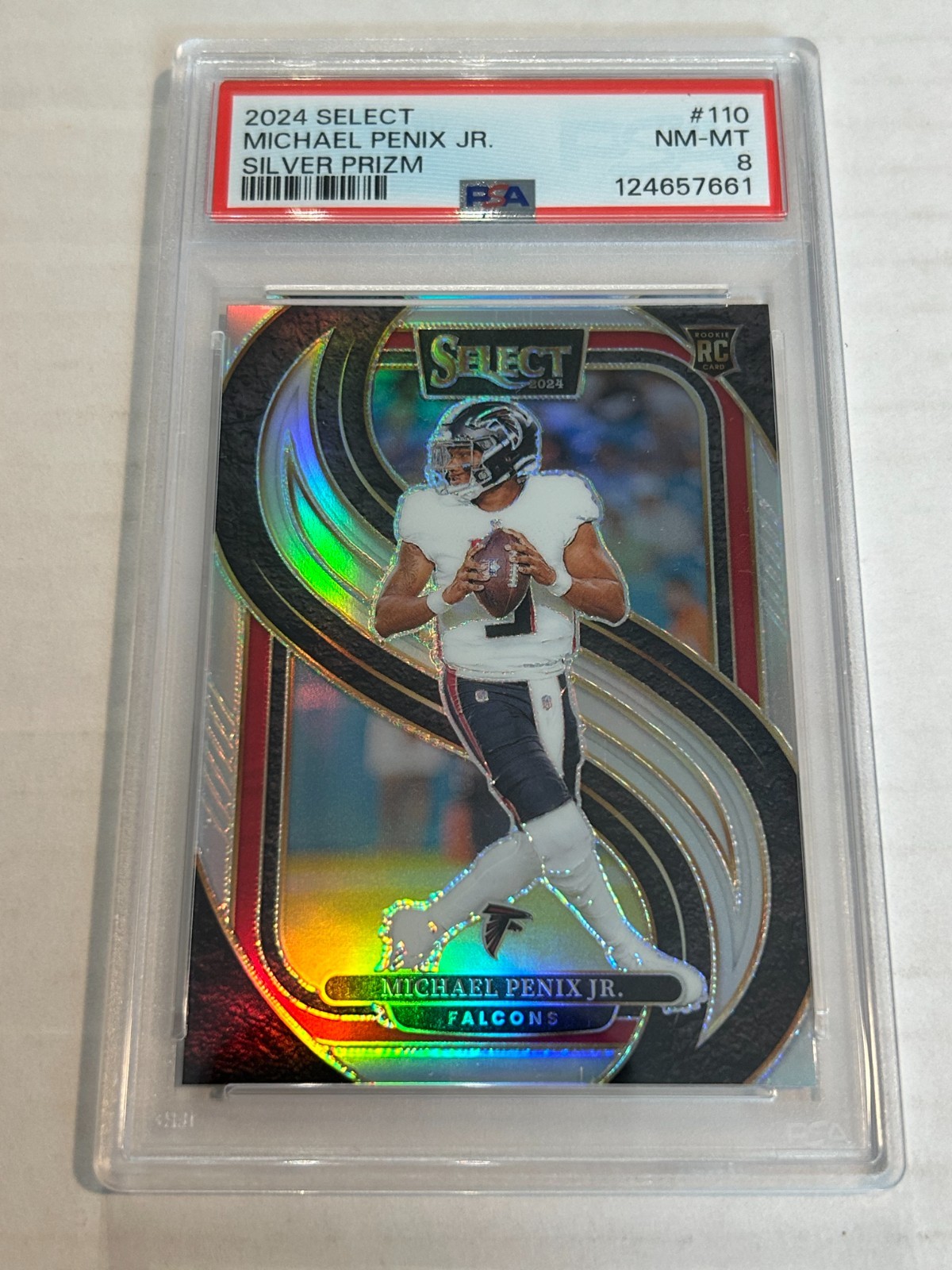 2024 PANINI SELECT MICHAEL PENIX JR #110 SILVER PRIZM ROOKIE PSA 8 FALCONS TN3