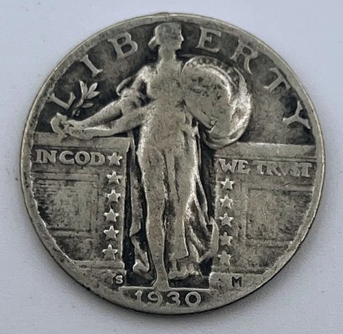 1930-S Standing Liberty Quarter 90% Silver San Francisco mint USA F Fine