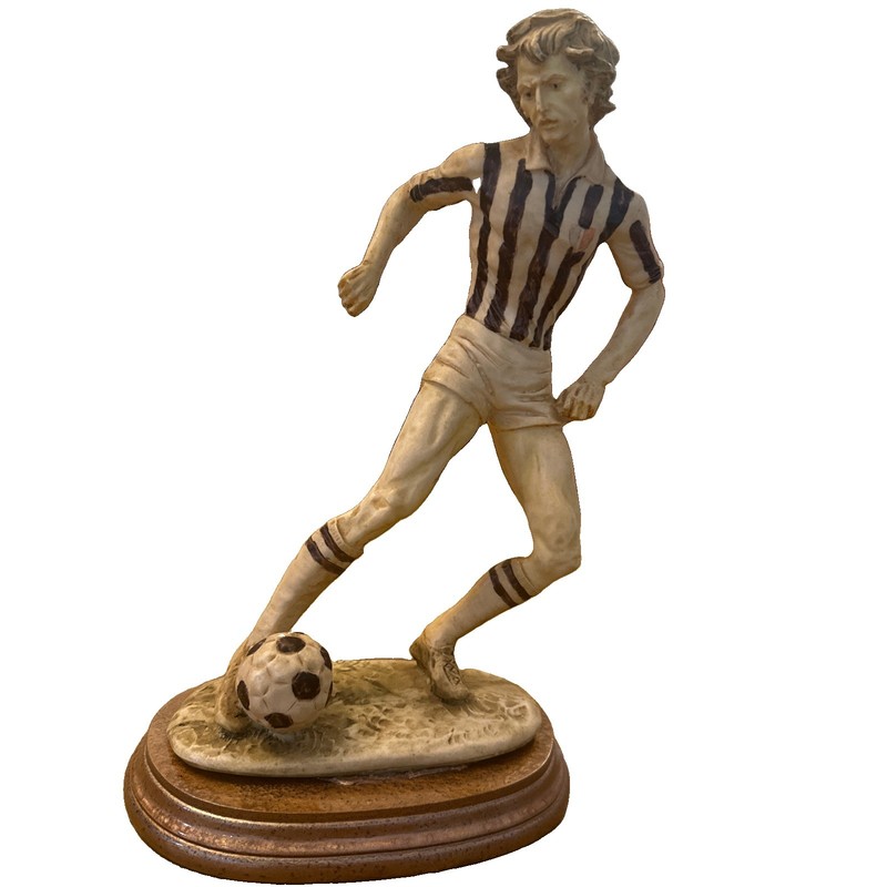 Vintage Signed Pucci Soccer Player Figurine Statue Football Sculpture Wood Base