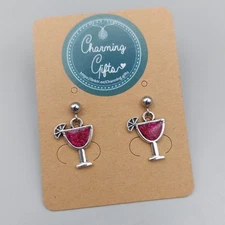 Pink Sparkling Cocktail Stud Earrings – Fun Resin Party Drink Jewellery