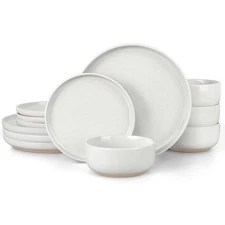 Dinnerware Sets, 12 Piece Plates and Bowls Set for 4, Ceramic Dishware Dishes...