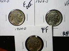 1929d 29s & 1934d Buffalo Nickel FULL DATE F + Det 3 Coin LOT  1 C START AUCTION