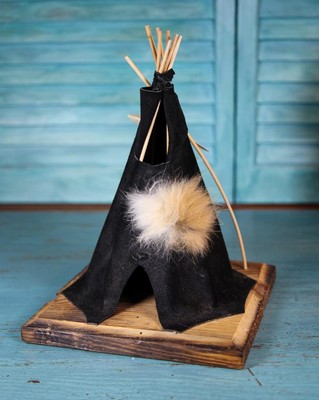 Running Horse Trading Co Native American Tipi Leather Rabbit Fur Ceder Base 9''