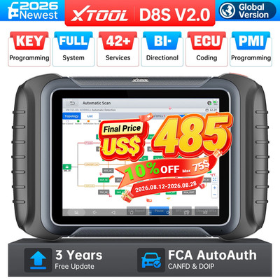 XTOOL D8S V2.0 Auto Diagnostic OBD2 Scanner E.CU Coding Bi Topo Mapping 3-year