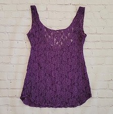 Victoria's Secret Women's Size Medium Gold Label Tank Top Purple Lace