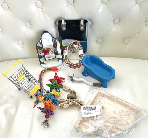 Small Bird Toy Lot - Lightly Used (Parakeet) Mirrors Perch Bath Shopping Cart