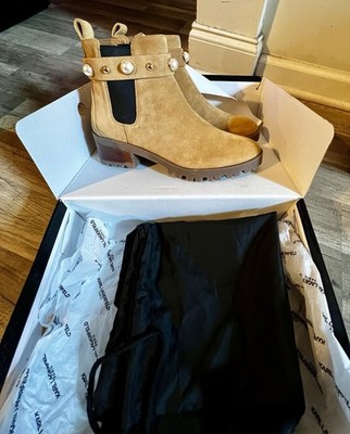 Karl Lagerfeld Pola Faux Pearl Studded Chelsea Boots Size 9 Black New With Box