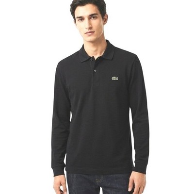 Lacoste Long Sleeve Black Polo Shirt Men's Classic Fit Croc Logo Size 9R Casual