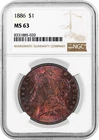 1886 $1 Morgan Silver Dollar NGC MS63 Uncirculated Coin Toned