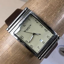 Kenneth Cole Men KC1188 Dress Date Brown Leather Quartz Analog 30mm Watch 7 3/4"