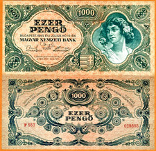 HUNGARY- 1000 EZER PENGO-1945 MAGYAR NEMZETI BANK-L0CATED IN THE US-PRISTINE