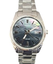 Casio MTP-1302DS-1A Stainless Steel Band Mother of Pearl Black Dial Men Watch