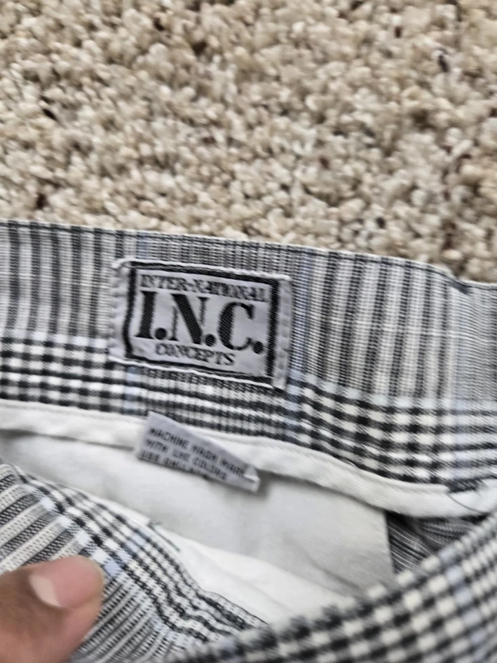 Pantalones Cortos Chinos De Colección INC International Concepts 31 Para Hombres Negro Algodón a Cuadros Años 90 Foto 4 de 4