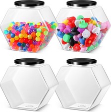 4 Pcs 129 oz Plastic Candy Jars with Lids Hexagon Cookie Jars for