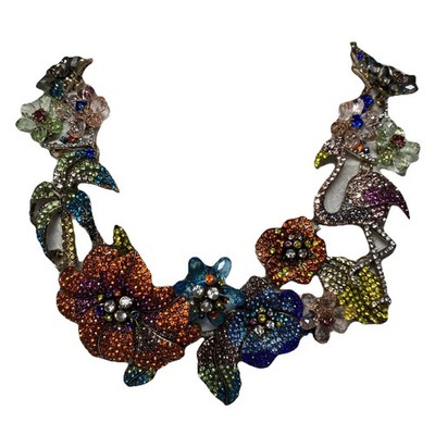 Floral Flamingo Statement Rhinestone Necklace Tropical