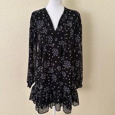 Urban Outfitters Boho V-Neck Long Sleeves Ruffled Floral Dress Black Size M
