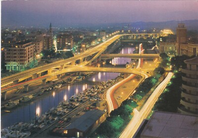 6x4 Kontinentalformat gedruckte Postkarte Porto Canale Pescara Notturno