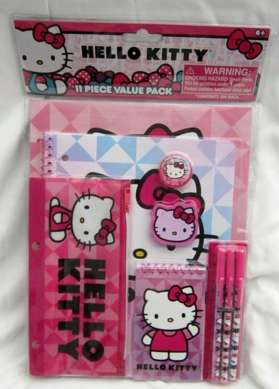 .com : Hello Kitty Stationery Gift Set with 3 Hello Kitty Pencils, 3  Pencils Caps, 1 Eraser, 1 Pencil Sharpener, 1 Mechanical Pencil, 1 Ruler, 1  Stackable Crayon - Red or Pink : Office Products