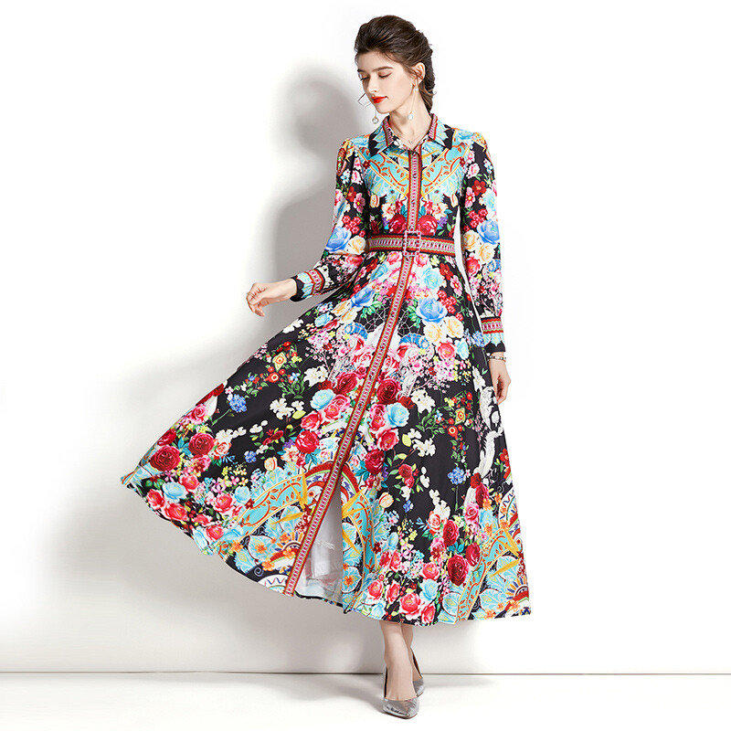 Summer Long Sleeve Floral Print Collar Long Sleeve Women Casual Party Maxi  Dress | eBay
